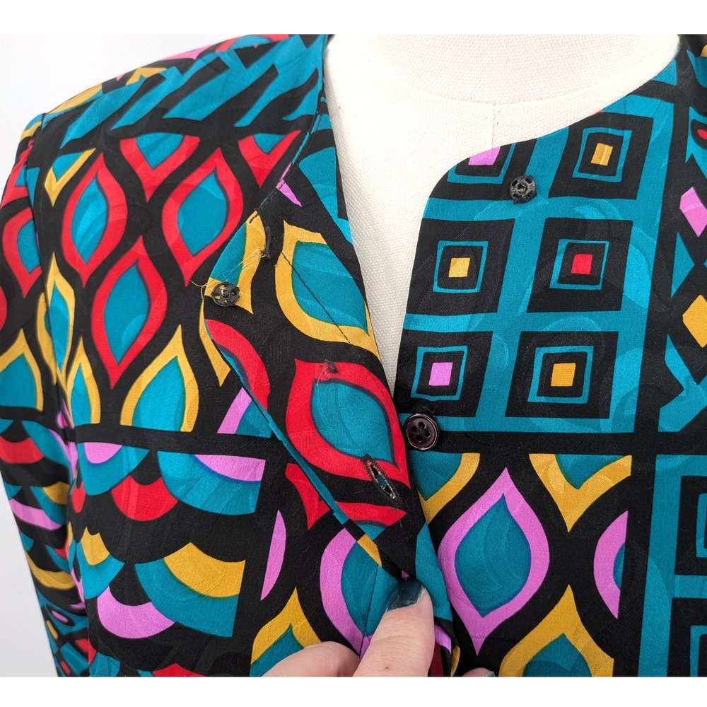 Anne Crimmins Signature Silk Blend Art‎ Print Jacket Skirt Set Geometric Vintage - Picture 7 of 16